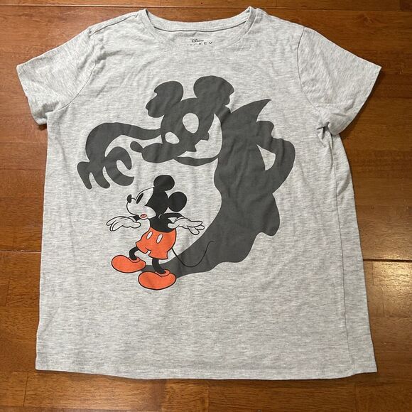 Disney Mickey Mouse Women's XL T-Shirt Gray Shadow Ghost Spooky Cotton Blend - Picture 5 of 10